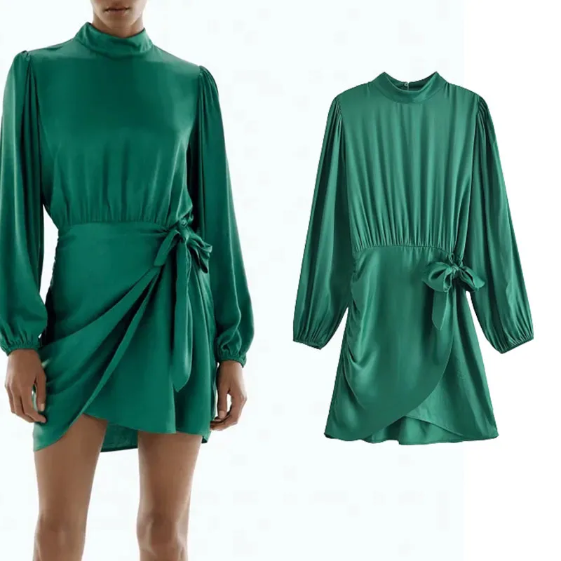 Xypskh Za Women Autumn New Fashion With Bow Tied Satin Wrap Mini Dress Vintage Half high collar Long Sleeve Female Dresses Mujer
Xypskh Za Women Autumn New Fashion With Bow Tied Satin Wrap Mini Dress Vintage Half high collar Long Sleeve Female Dresses Mujer