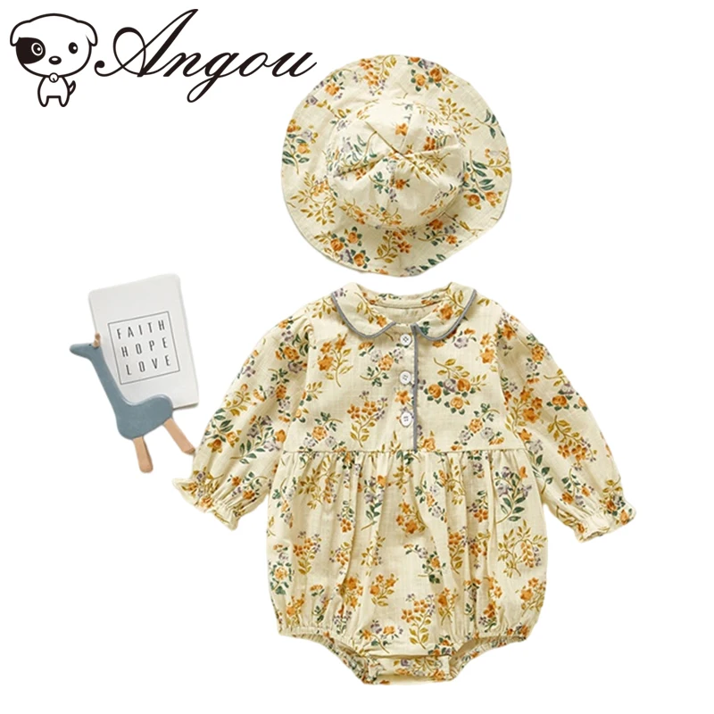 Angou Korean Style Infant Baby Girl Romper Long Sleeves Floral Jumpsuit Sweet Lapel Infant Baby Clothes Outfit With Hat 0-3Yrs
Angou Korean Style Infant Baby Girl Romper Long Sleeves Floral Jumpsuit Sweet Lapel Infant Baby Clothes Outfit With Hat 0-3Yrs