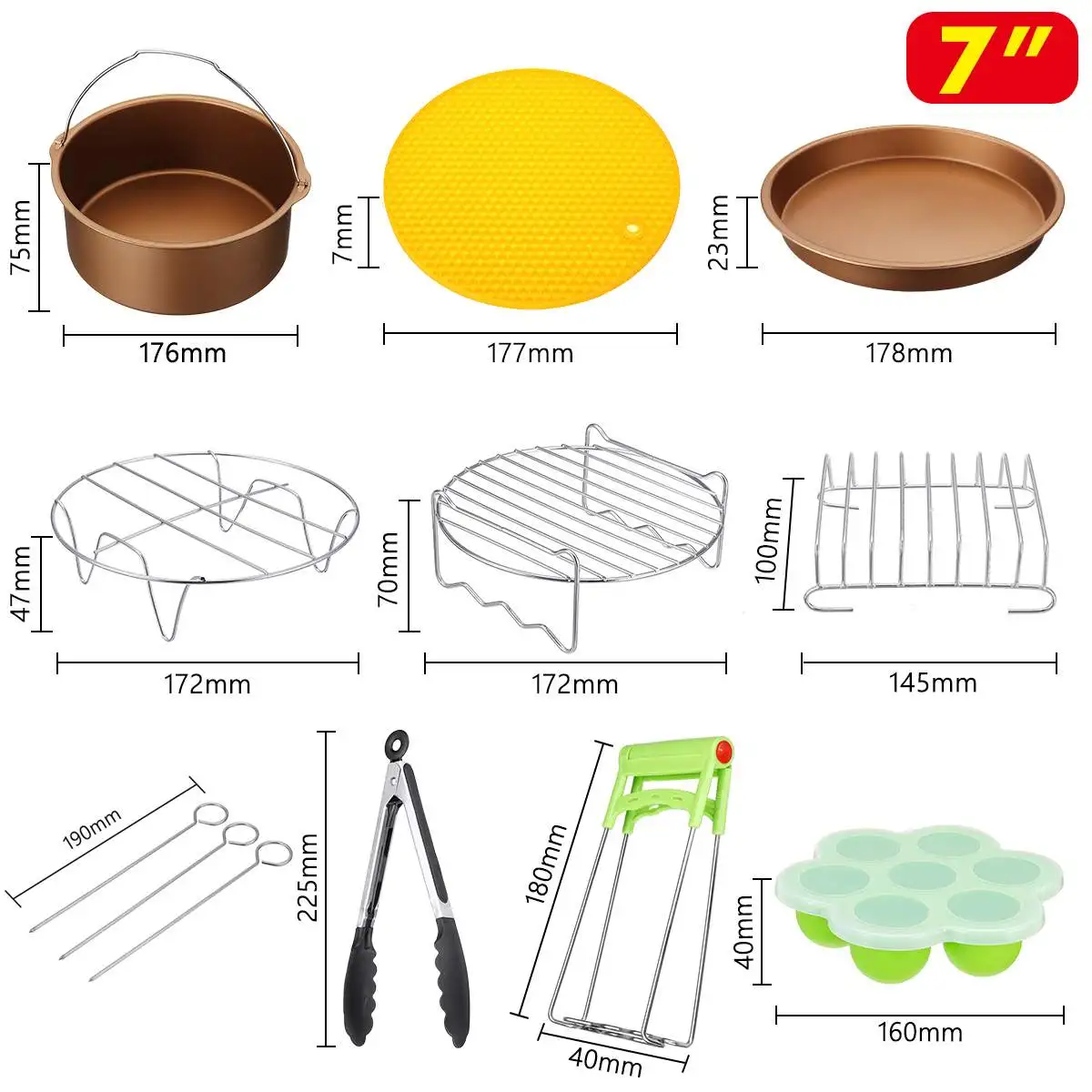12Pcs/Set 7 Inch Air Fryer Accessories Set Pizza Pan Cake Barrel Rack Home Grill Cooking Tools For 3.2~6.8QT Air Fryer
12Pcs/Set 7 Inch Air Fryer Accessories Set Pizza Pan Cake Barrel Rack Home Grill Cooking Tools For 3.2~6.8QT Air Fryer