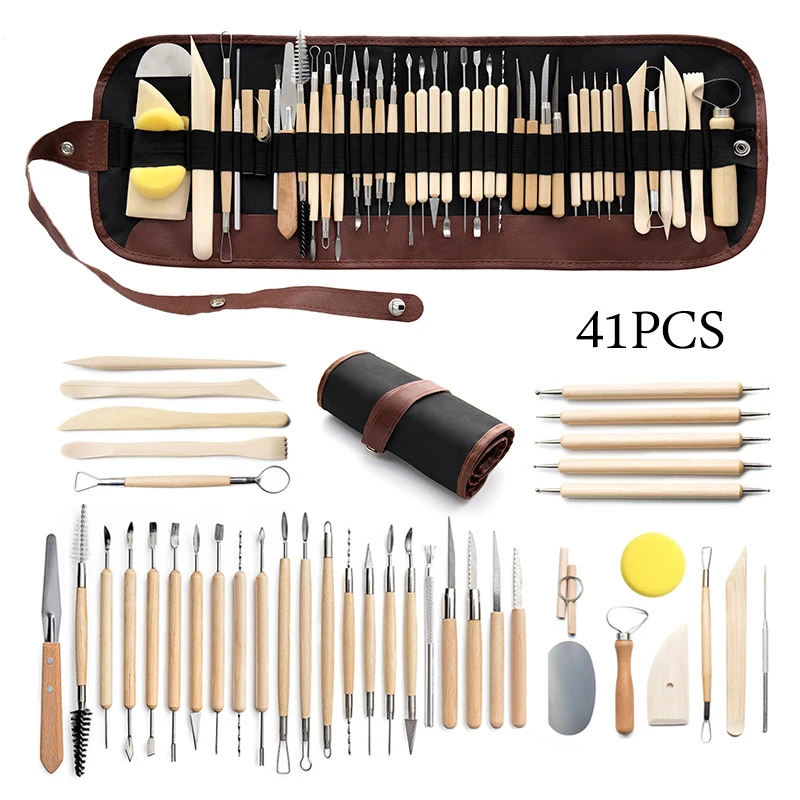 

41pcs Polymer Clay Silicone Tools Clay Sculpting Kit Sculpt Smoothing Wax Carving Pottery Ceramic Shapers Modeling Carved Tools