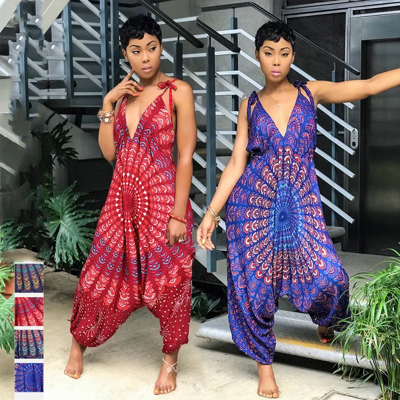 Bohemian Print Lace Up Fashion Rompers dress Women Jumpsuit Summer Beach Sexy African Outfits Clothing Indian Dance Costumes
Bohemian Print Lace Up Fashion Rompers dress Women Jumpsuit Summer Beach Sexy African Outfits Clothing Indian Dance Costumes