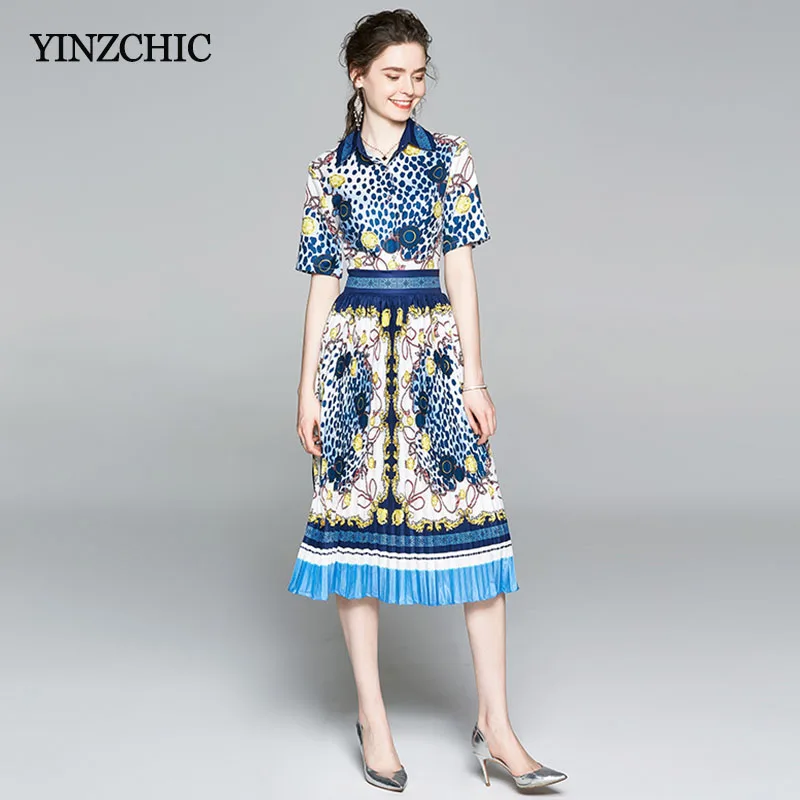 Summer Woman Pleated Mid Dress Turn-down Collar Ladies Elegant Party Dresses Slim Printed Female Casual Skirt for Woman
Summer Woman Pleated Mid Dress Turn-down Collar Ladies Elegant Party Dresses Slim Printed Female Casual Skirt for Woman