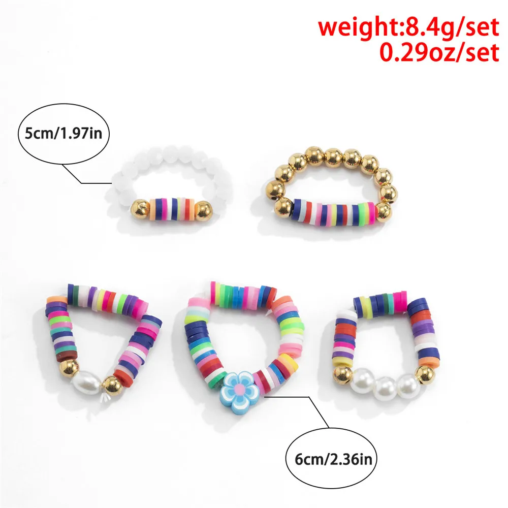Bohemian 5Pcs/Set Colorful Elastic Soft Pottery Clay Flower Ring Set for Female Imitation Pearl Beads Ring Party Jewelry 2021
Bohemian 5Pcs/Set Colorful Elastic Soft Pottery Clay Flower Ring Set for Female Imitation Pearl Beads Ring Party Jewelry 2021