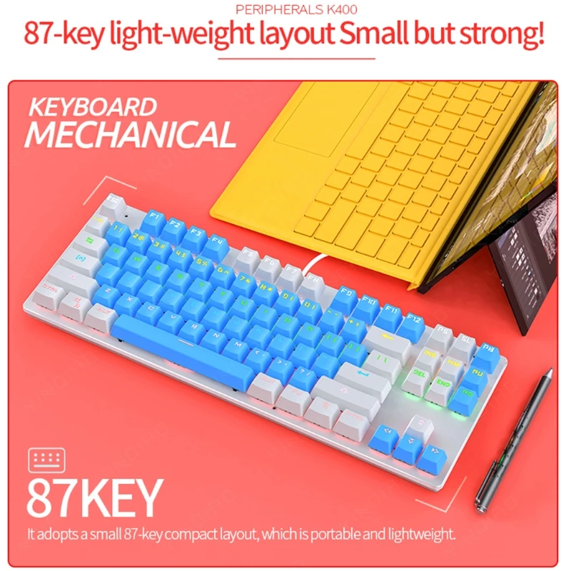 New K400 87 Keys Blue/Black Switch Mechanical Keyboard USB Wired with RGB Backlit for Laptop and More Update Version
New K400 87 Keys Blue/Black Switch Mechanical Keyboard USB Wired with RGB Backlit for Laptop and More Update Version