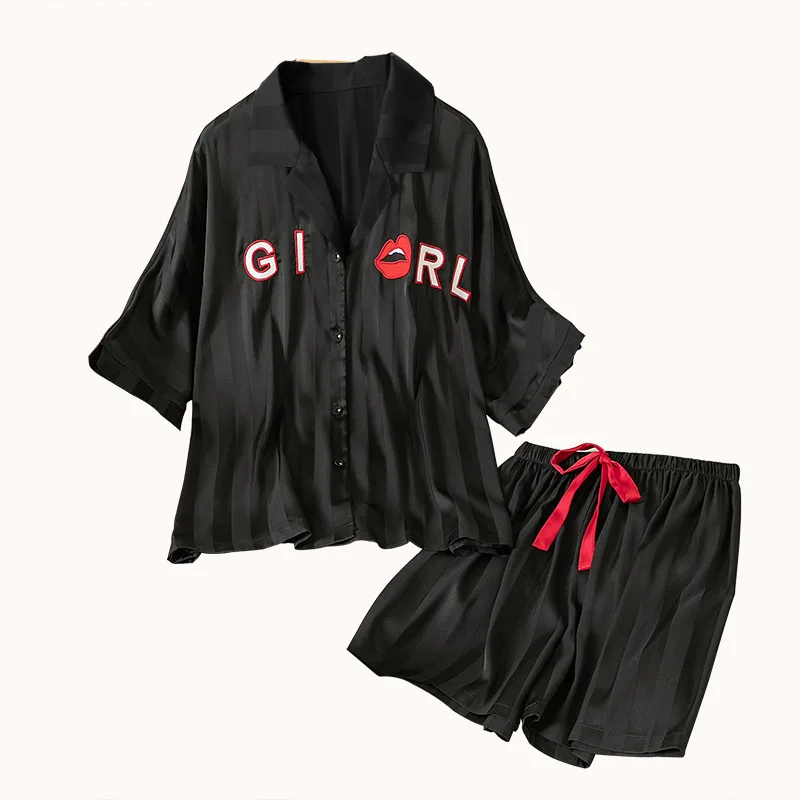 Nightdress Sexy Thin Short-sleeved Shirt Ice Silk Two-piece Pajamas Loungewear Women Clothing Sets Women
Nightdress Sexy Thin Short-sleeved Shirt Ice Silk Two-piece Pajamas Loungewear Women Clothing Sets Women