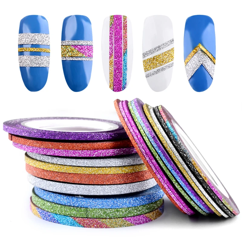 10 рулонов разноцветных наклеек для дизайна ногтей Блестящая лента нанесения