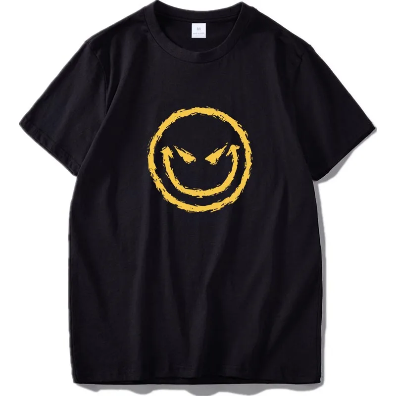 

Funny Smile Emotion T Shirt Smiley Black Yellow Face T-Shirt Funny Novelty Comfortable Basic Cotton Soft Tee Tops