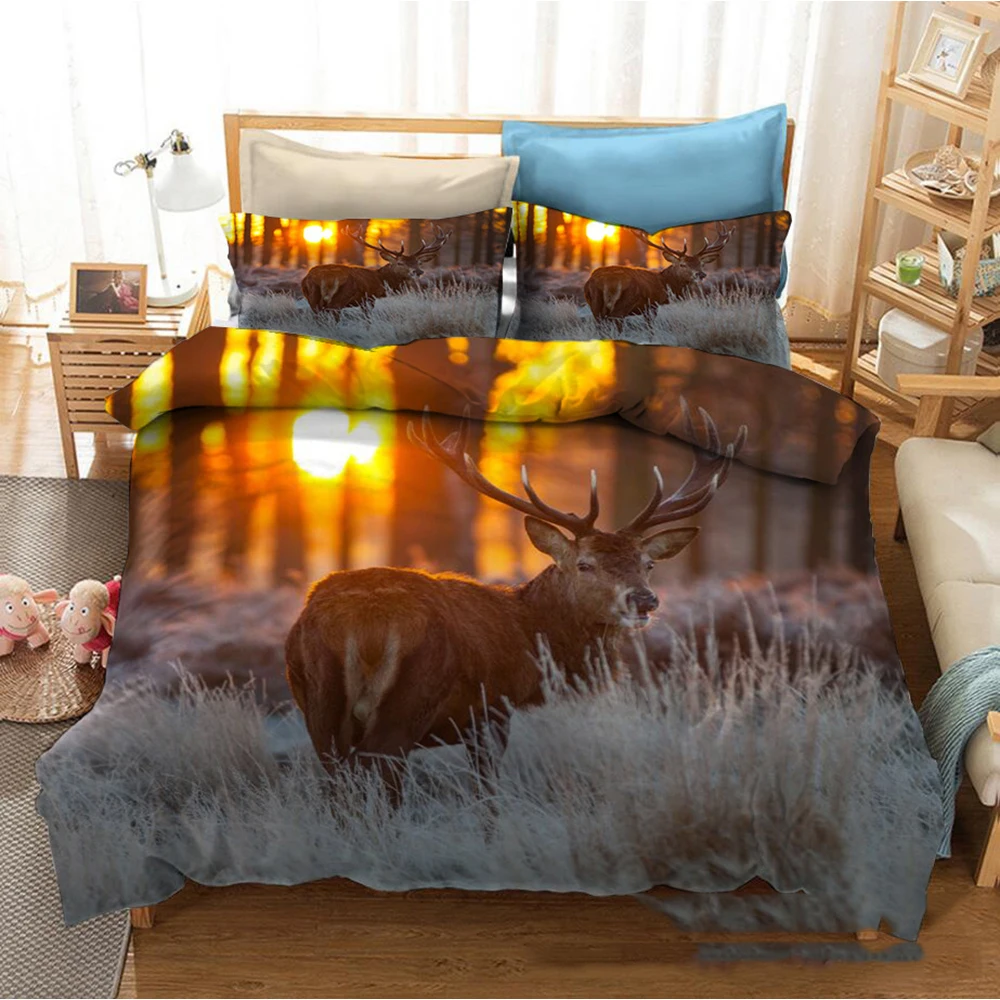 Elk Bedding Sets Polyester Queen Size 2/3 Pcs Peachful Sunset Deer Duvet Cover Sets with Pillowcases for Teens Boys Girls 
Elk Bedding Sets Polyester Queen Size 2/3 Pcs Peachful Sunset Deer Duvet Cover Sets with Pillowcases for Teens Boys Girls
