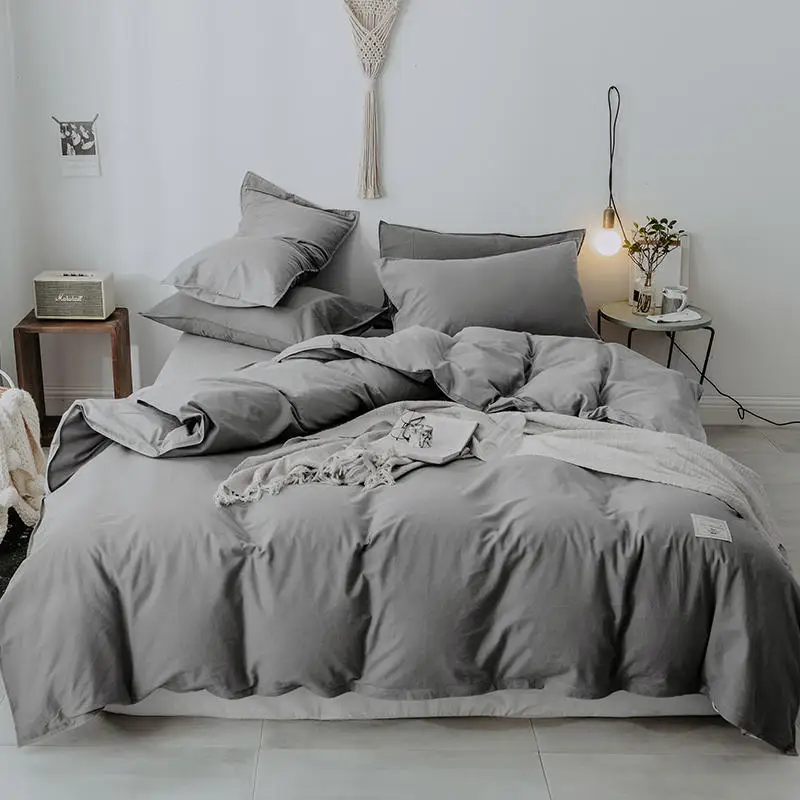 

New gray blue 100%cotton Duvet Cover Fitted sheet Bed sheet Set 4pcs Queen/King Twin Size Bedding Sets Bedclothes parure de lit