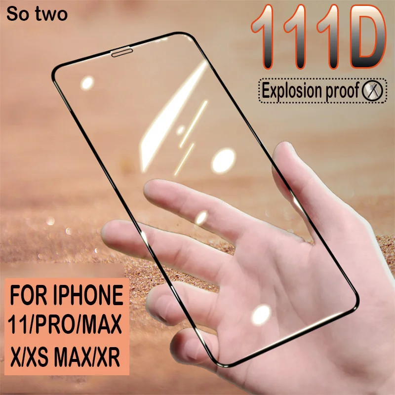 Изогнутое защитное стекло 111D с полным покрытием для iPhone 11 Pro Max Защита экрана X XR XS