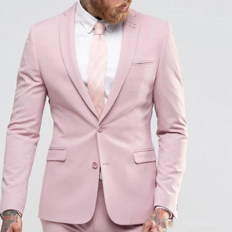 

Новинка 2020, стильные весенние высококачественные модные красивые розовые костюмы, приталенные для свадебного платья, одежда для вечеринки, мужская одежда (пиджак + брюки)