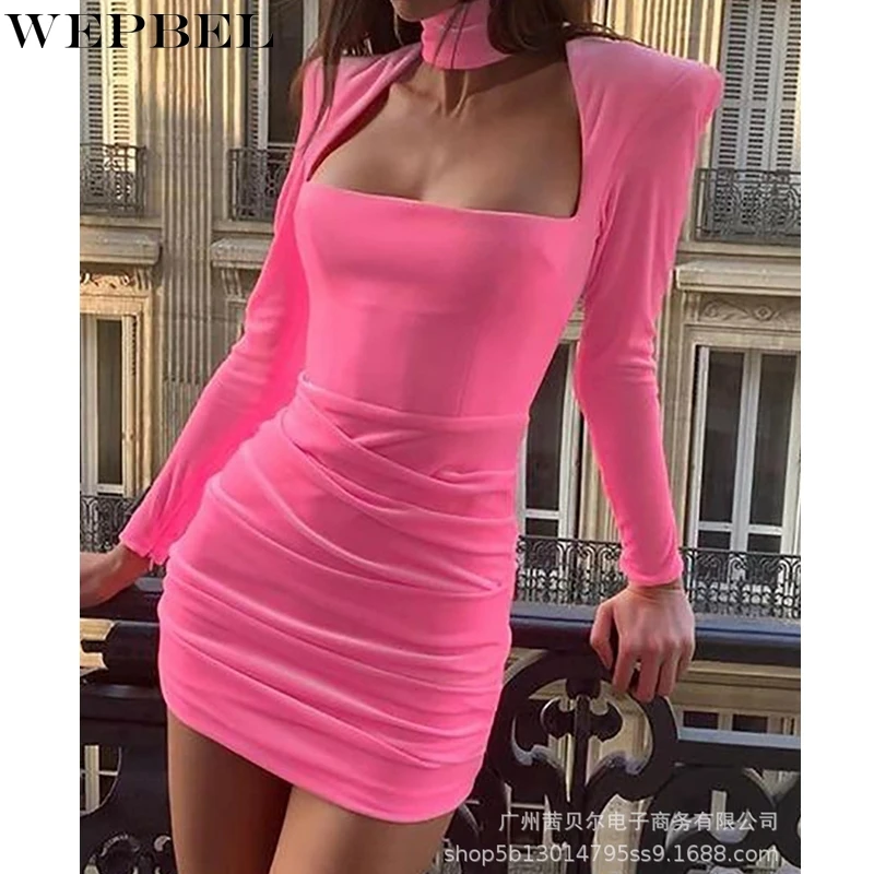 WEPBEL Dress Women's Fashion Pleated Slim High Waist Dress Autumn Sexy Long Sleeve Turtleneck Square Collar Hollow Out Dress
WEPBEL Dress Women's Fashion Pleated Slim High Waist Dress Autumn Sexy Long Sleeve Turtleneck Square Collar Hollow Out Dress