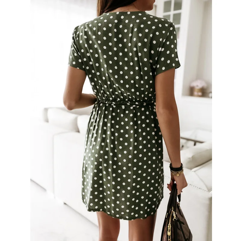 2021 Dot Print Mini Dress Women Summer Fashion New Short Sleeve Frenulum Ruffles Beach Dresses Lady Sexy V Neck Ruched Sundress
2021 Dot Print Mini Dress Women Summer Fashion New Short Sleeve Frenulum Ruffles Beach Dresses Lady Sexy V Neck Ruched Sundress