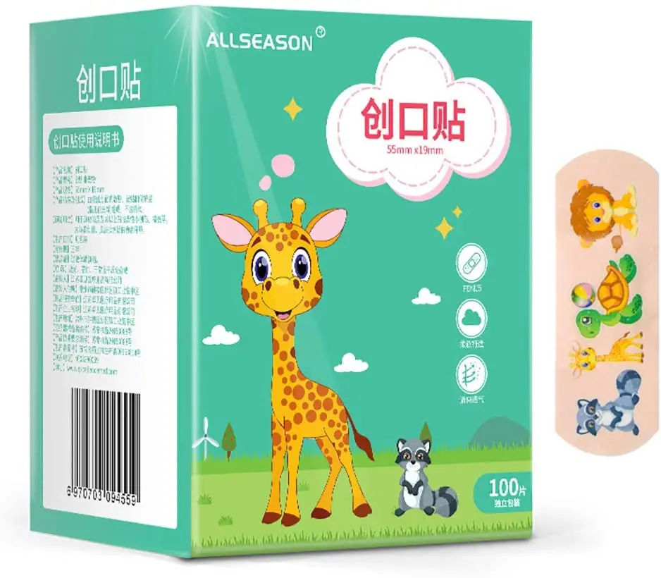 

Unique 100PCs Waterproof Breathable Cute Cartoon Band Aid Hemostasis Adhesive Bandages First Aid Emergency Kit For Kids Children