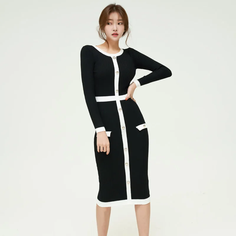 Women Sweater Dress Knitted Office Ladies Thick O-neck Elegant Single-breasted Patchwork Female Knitted Vestidos Autumn JK530
Women Sweater Dress Knitted Office Ladies Thick O-neck Elegant Single-breasted Patchwork Female Knitted Vestidos Autumn JK530