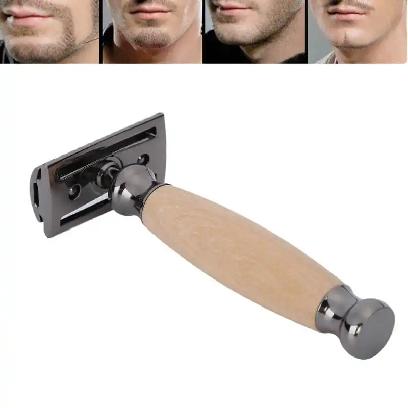 Men Shaving Razor with Wood Handle Portable Double Edge Razor Beard Body Hair Trimmer Hair Trimmer