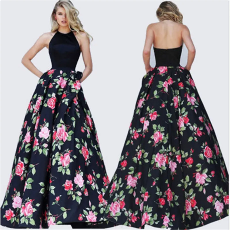 2017 New Women Summer Dress Elegant Ladies Vintage Black Halter Backless Sleeveless Long Maxi Dress Floral Print A-line Dress
2017 New Women Summer Dress Elegant Ladies Vintage Black Halter Backless Sleeveless Long Maxi Dress Floral Print A-line Dress