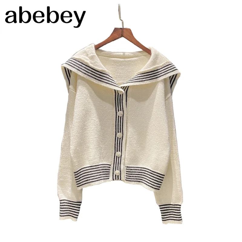 Fashion Sailor Collar Women Sweater Cardigan Casual Striped Panelled Knit Cardigan Female Long Sleeve Pull Femme 2022 New
Fashion Sailor Collar Women Sweater Cardigan Casual Striped Panelled Knit Cardigan Female Long Sleeve Pull Femme 2022 New