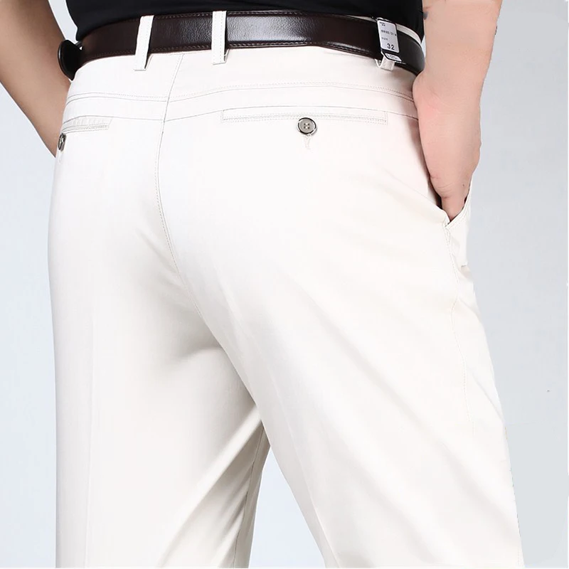 Summer Ice Silk Cotton Solid Thin Slightly Elastic Pants Middle-aged Mens Casual Pants Business Straight High Waist Trousers
Summer Ice Silk Cotton Solid Thin Slightly Elastic Pants Middle-aged Mens Casual Pants Business Straight High Waist Trousers
