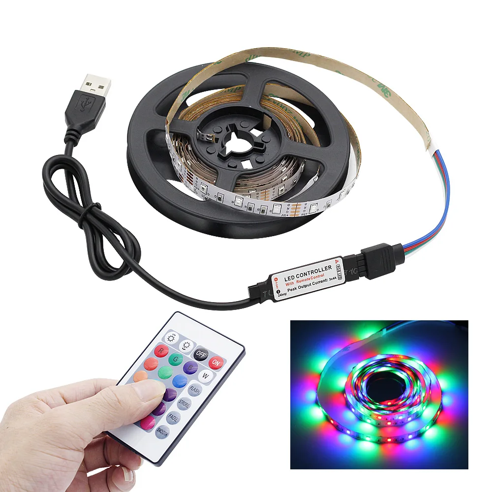 RGB LED Strip Light With Remote Control 24keys USB 5V Waterproof Flexible Tape 60led/m For TV Background Room Backlight etc.
RGB LED Strip Light With Remote Control 24keys USB 5V Waterproof Flexible Tape 60led/m For TV Background Room Backlight etc.