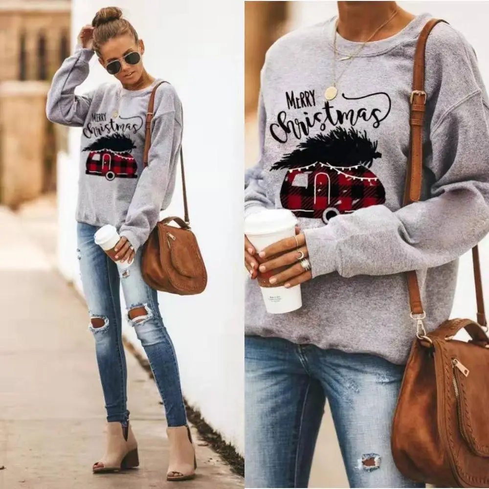 Fashion Sweatshirts Merry Christmas Letter Printed Women Hoodies Grey O Neck Sport Hoody Pullover Girls Outwear Streetwear Xmas
Fashion Sweatshirts Merry Christmas Letter Printed Women Hoodies Grey O Neck Sport Hoody Pullover Girls Outwear Streetwear Xmas