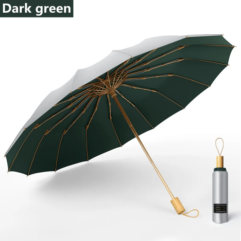 

Зонт от солнца для женщин и мужчин, ветрозащитный большой зонтик тройного сложения, 16 к, ручная защита от ультрафиолета, титановый клей