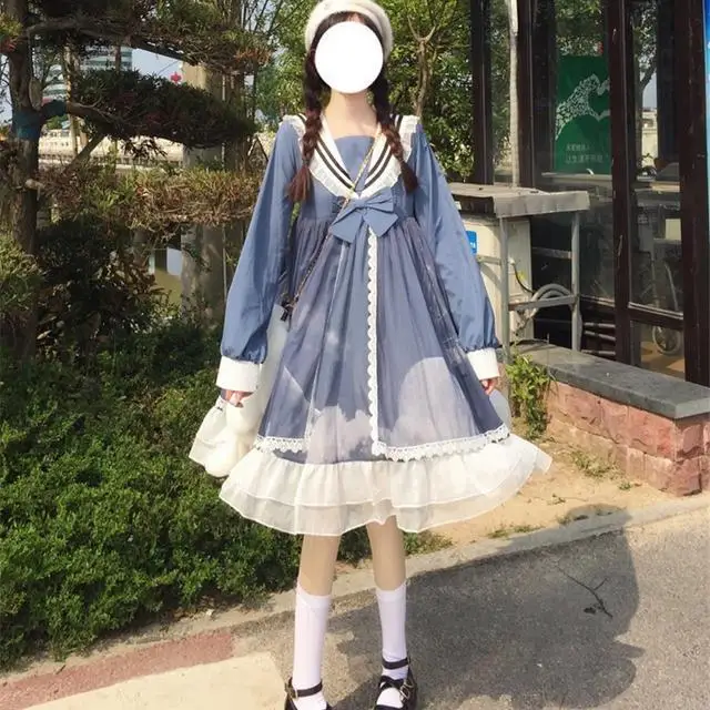 Fashion design Lolita cloud moon dress navy collar long sleeve OP dress female
Fashion design Lolita cloud moon dress navy collar long sleeve OP dress female
