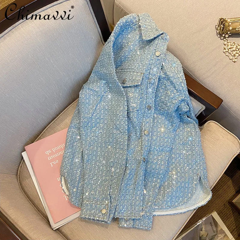 Embroidery Sequins Short Coat for Women 2021 Korean Style Loose Casual Blue Jacket Female Streetwear Single Breasted Coat
Embroidery Sequins Short Coat for Women 2021 Korean Style Loose Casual Blue Jacket Female Streetwear Single Breasted Coat
