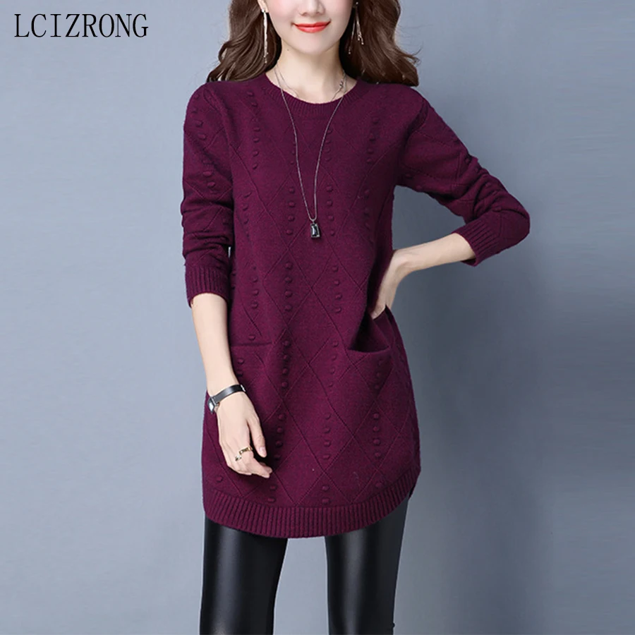 Winter Solid Long Sweaters Women Loose O Neck Long Sleeve Knitted Pullovers With Pockets Casual 6 Colors Black Female
Winter Solid Long Sweaters Women Loose O Neck Long Sleeve Knitted Pullovers With Pockets Casual 6 Colors Black Female