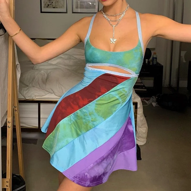 Stripe Spaghetti Strap Women Dresses Y2K Summer Outfits Sexy Hollow Out Patchwork Mini A Line Dress Aesthetic 90s Party Clubwear
Stripe Spaghetti Strap Women Dresses Y2K Summer Outfits Sexy Hollow Out Patchwork Mini A Line Dress Aesthetic 90s Party Clubwear