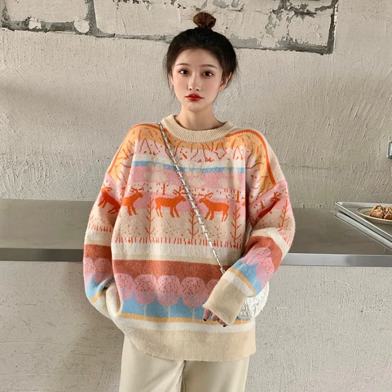 2021 Autumn And Winter New Korean Version Ins Winter Wild Oil Painting Thick Jacquard Hedging Outer Sweater Female Tide 
2021 Autumn And Winter New Korean Version Ins Winter Wild Oil Painting Thick Jacquard Hedging Outer Sweater Female Tide