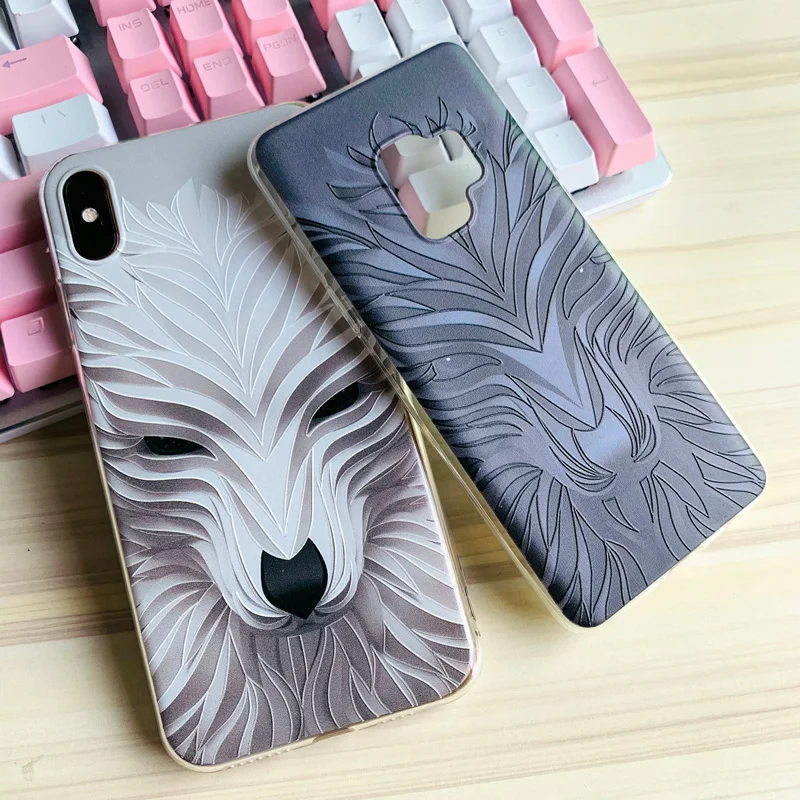 Роскошный 3D рельефный чехол для телефона iphone 12 11 8 7 6S Plus Xs с мультяшным волком