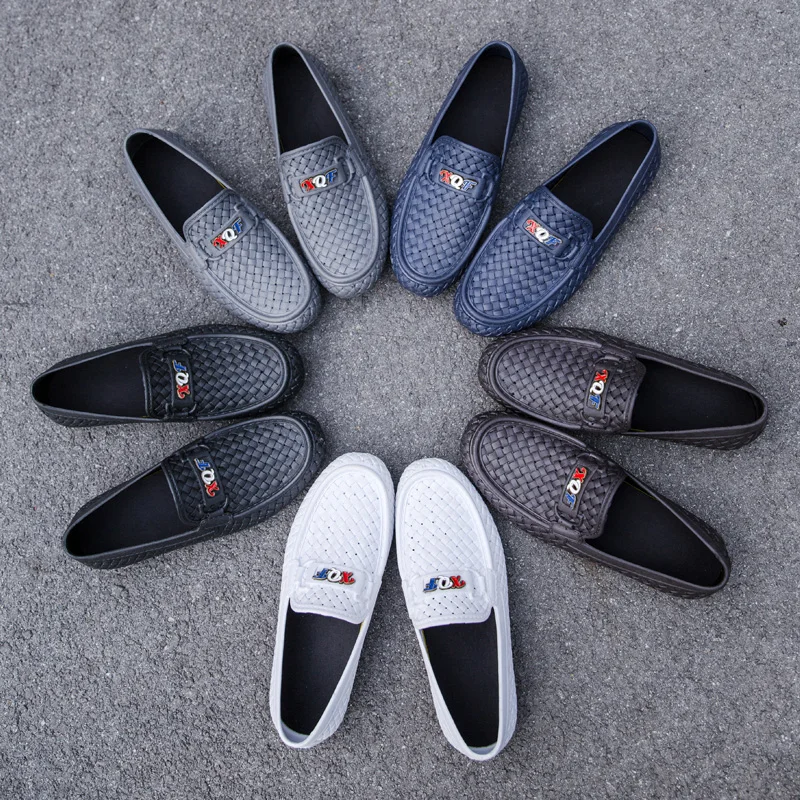 

2020 Summer Casual Men Fashion Leather Weaving Checked Slip-on White Black Work Wear-Resisting Breathable Driving Loafer Shoes