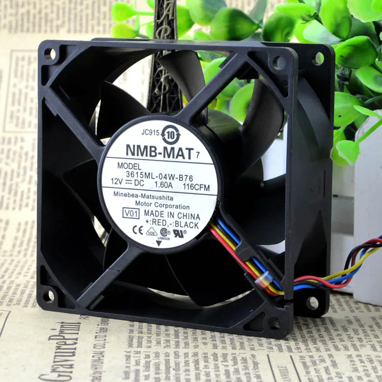 NMB 9038 12V 1.6A 9CM Max Airflow Rate Fan PWM Temperature Control Fan 3615ml-04w-b76 
NMB 9038 12V 1.6A 9CM Max Airflow Rate Fan PWM Temperature Control Fan 3615ml-04w-b76