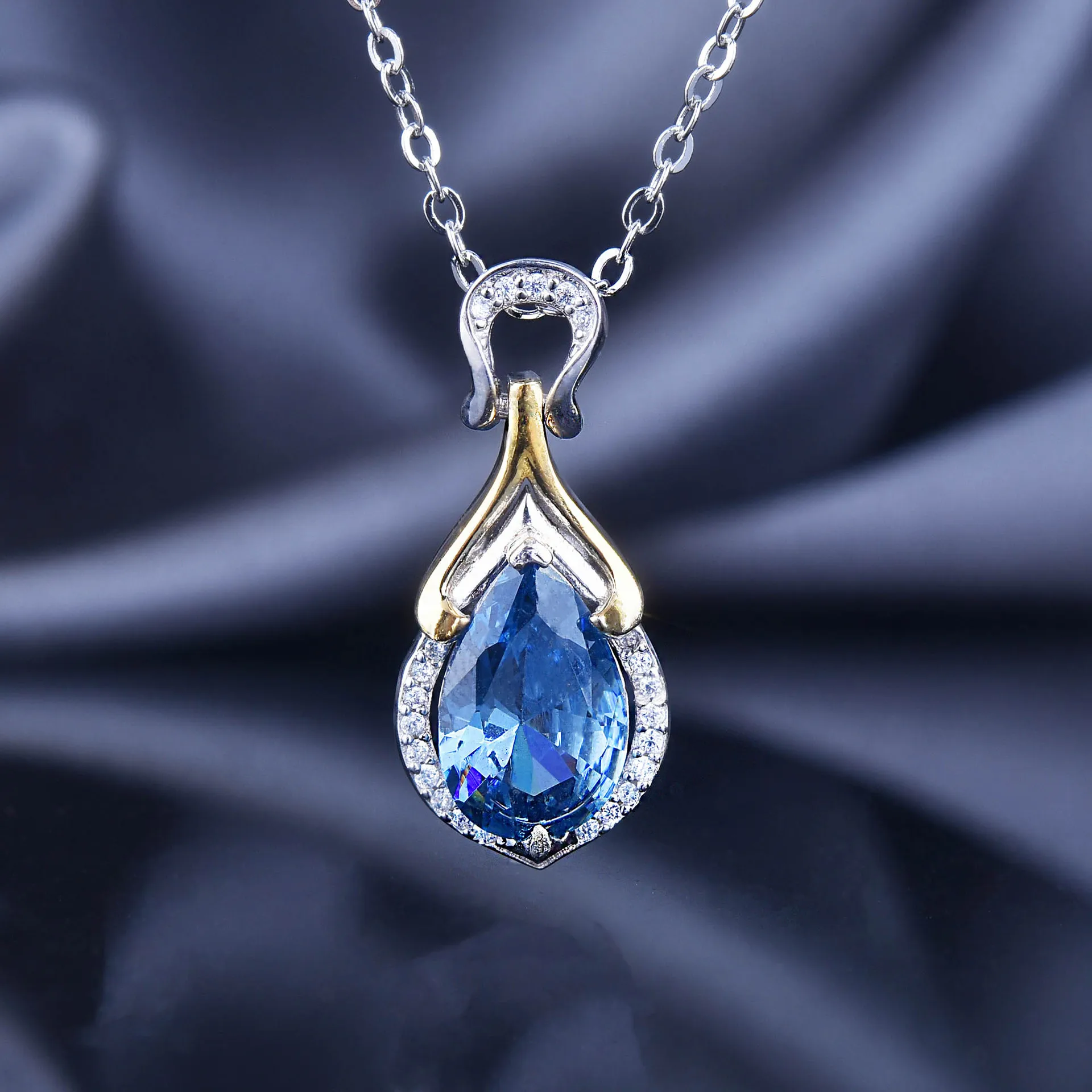 Foydjew S925 Sterling Silver Inlaid with Sea Blue Zircon Pendant Necklaces Luxury High Carbon Diamond Mermaid's Tear Necklace
Foydjew S925 Sterling Silver Inlaid with Sea Blue Zircon Pendant Necklaces Luxury High Carbon Diamond Mermaid's Tear Necklace