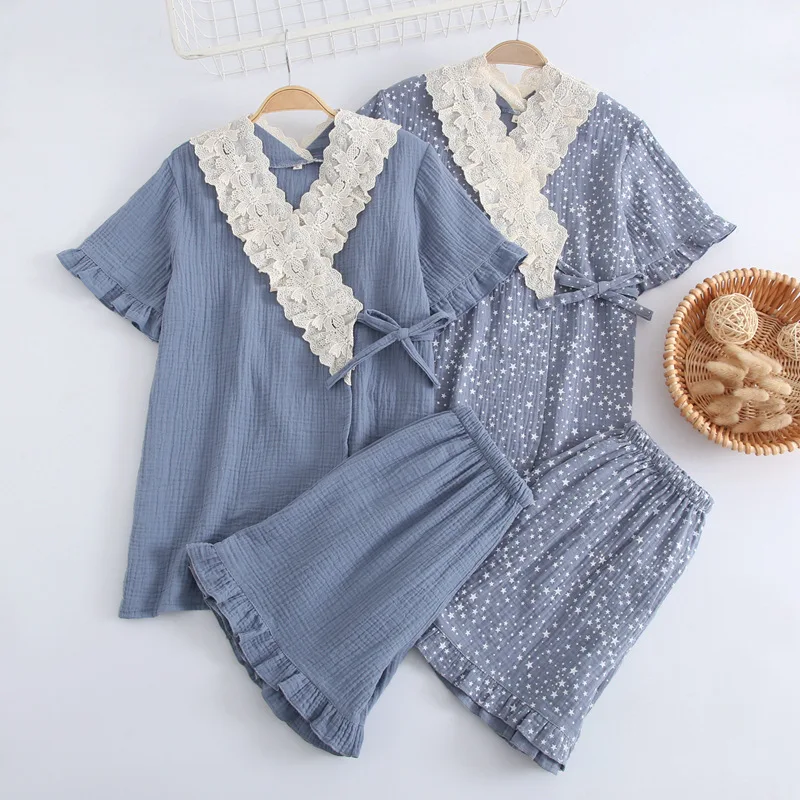 Pajamas for Women Pure Cotton Crepe Thin Short Sleeved Kimono Ladies Sleepwear with Shorts Loose/ Comfy Two Pieces for Summer
Pajamas for Women Pure Cotton Crepe Thin Short Sleeved Kimono Ladies Sleepwear with Shorts Loose/ Comfy Two Pieces for Summer
