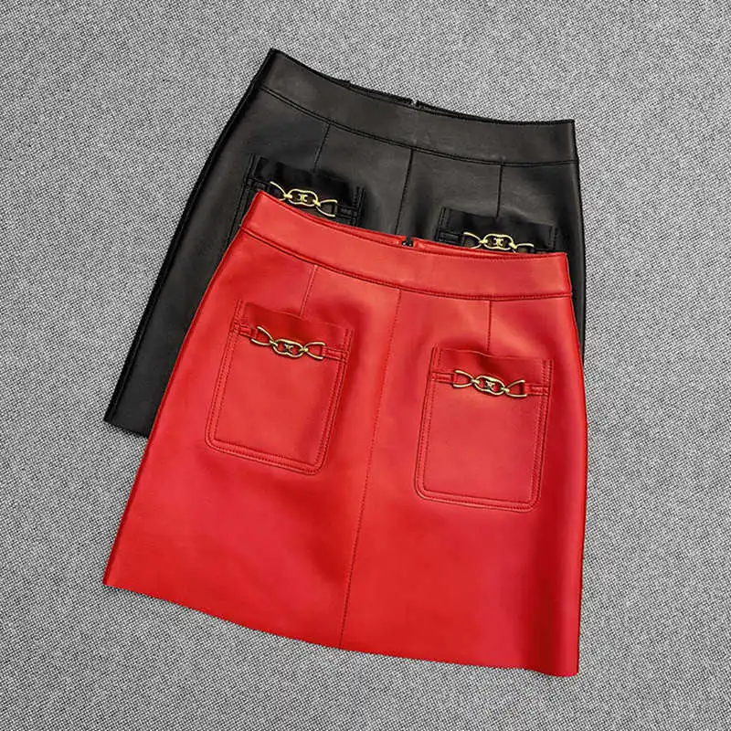 2021 Women's Autumn High Quality Sheepskin Real leather mini Skirt Chic Women genuine leather pockets skirt C564
2021 Women's Autumn High Quality Sheepskin Real leather mini Skirt Chic Women genuine leather pockets skirt C564
