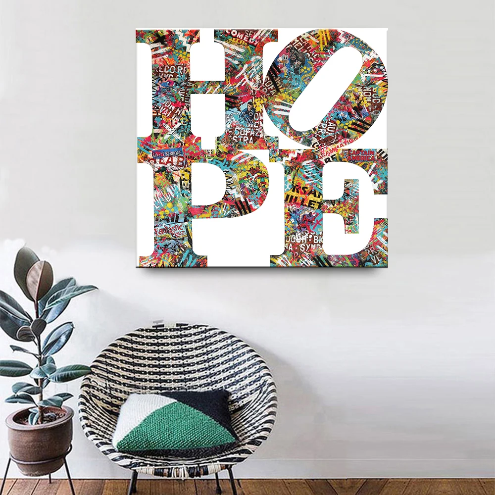 Abstract Graffiti Letter Hope Canvas Painting Street Art Posters and Prints Cuadros Wall Art Pictures for Living Room Home Decor