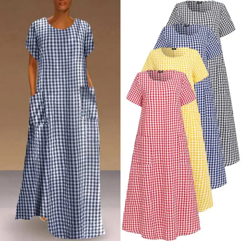 Women Dress Vintage Bohemian Maxi Long Dress Loose Sundress Plaid Printed Sundress VONDA Casual Robe Femme Vestido
Women Dress Vintage Bohemian Maxi Long Dress Loose Sundress Plaid Printed Sundress VONDA Casual Robe Femme Vestido