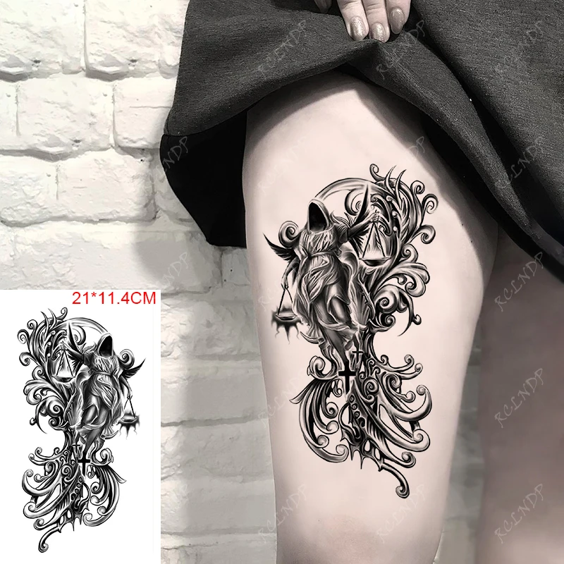 

Водостойкие временные татуировки наклейки черные крест с ангелами назад руки ноги поддельные татуировки флэш-тату для женщин мужчин
