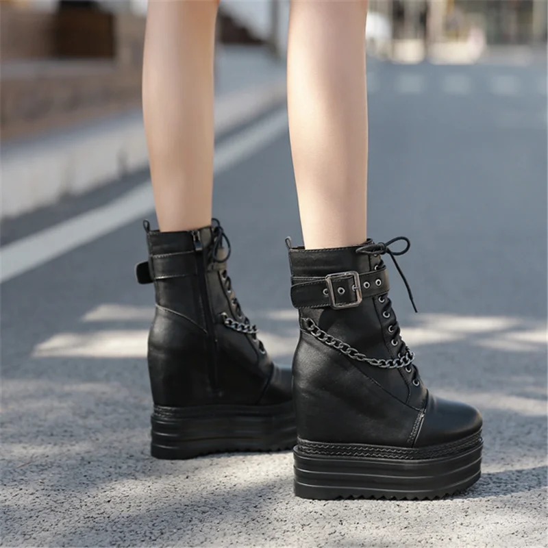 

2021 autumn and winter new thick-soled waterproof platform Martin boots Roman platform shoes super high heel metal buckle height