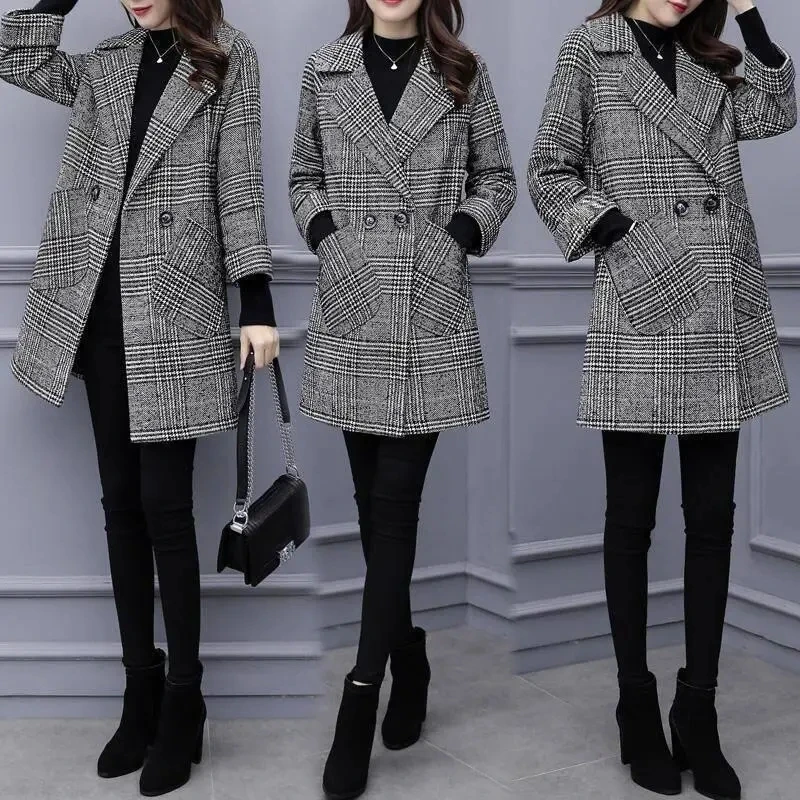 Trench Women's Plaid Woolen Coat Women's Mid-Length Loose 2021 Autumn Winter New Fashion Temperament Wool Coat Femme Outwear B4 
Trench Women's Plaid Woolen Coat Women's Mid-Length Loose 2021 Autumn Winter New Fashion Temperament Wool Coat Femme Outwear B4