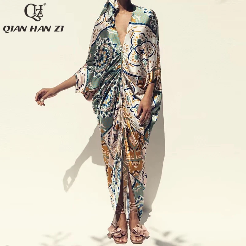 Qian Han Zi Designer Fashion Summer Dress Women's Dress 2021 vintage pattern printing Batwing Sleeve Bat Loose dress
Qian Han Zi Designer Fashion Summer Dress Women's Dress 2021 vintage pattern printing Batwing Sleeve Bat Loose dress