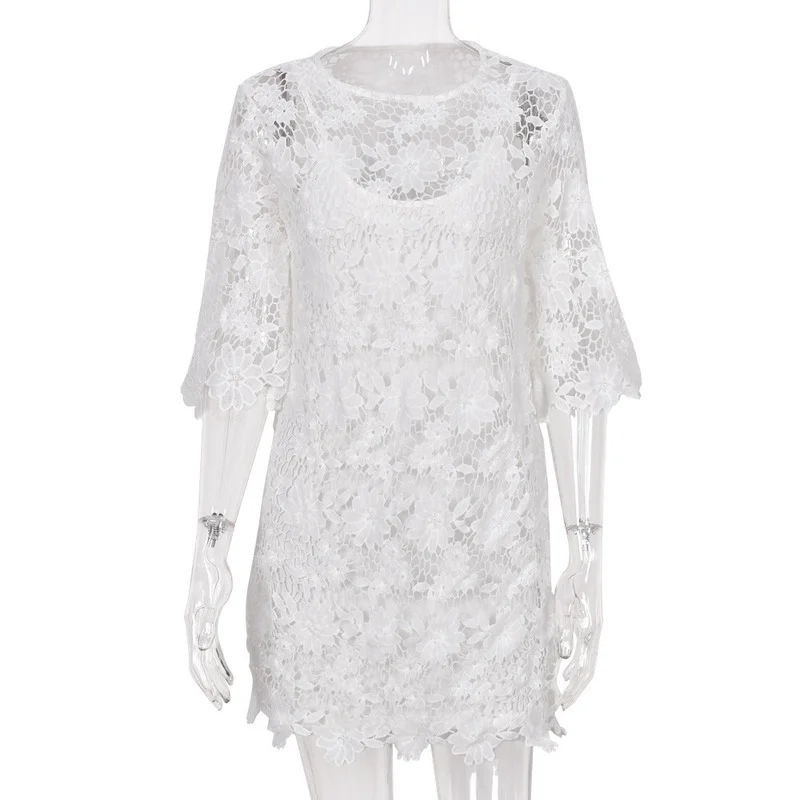 Beach White Women Dress Hollow Out Party Dress Lace Ruffle Flared Sleeves Dresses Lady Fashion Dress Two Piece Suit Summer New
Beach White Women Dress Hollow Out Party Dress Lace Ruffle Flared Sleeves Dresses Lady Fashion Dress Two Piece Suit Summer New