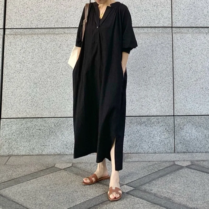 Plus Size Dress Women Design Dark Black Cotton V-neck Maxi Summer Party Beach Simple Short Sleeve Long Skirt Vestidos Harajuku
Plus Size Dress Women Design Dark Black Cotton V-neck Maxi Summer Party Beach Simple Short Sleeve Long Skirt Vestidos Harajuku