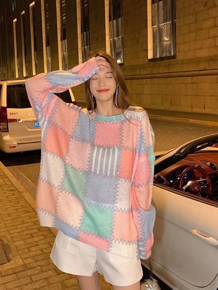 SuperAen 2021 Autumn Rainbow Plaid O Neck Full Top Color Contrast All Match Casual Sweater Women Winter Pullover
SuperAen 2021 Autumn Rainbow Plaid O Neck Full Top Color Contrast All Match Casual Sweater Women Winter Pullover