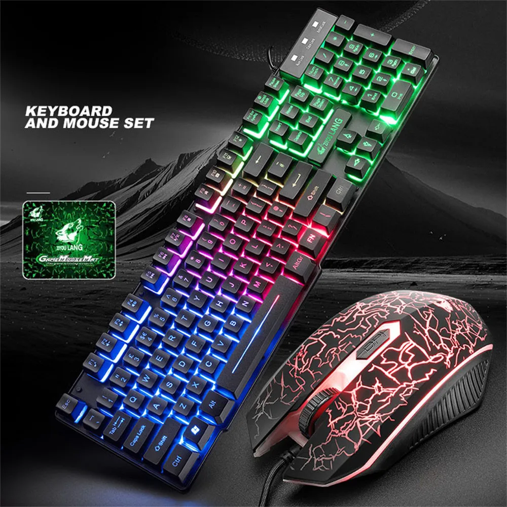 Комплект из клавиатуры и мыши эргономичная игровая клавиатура T9 с радужной