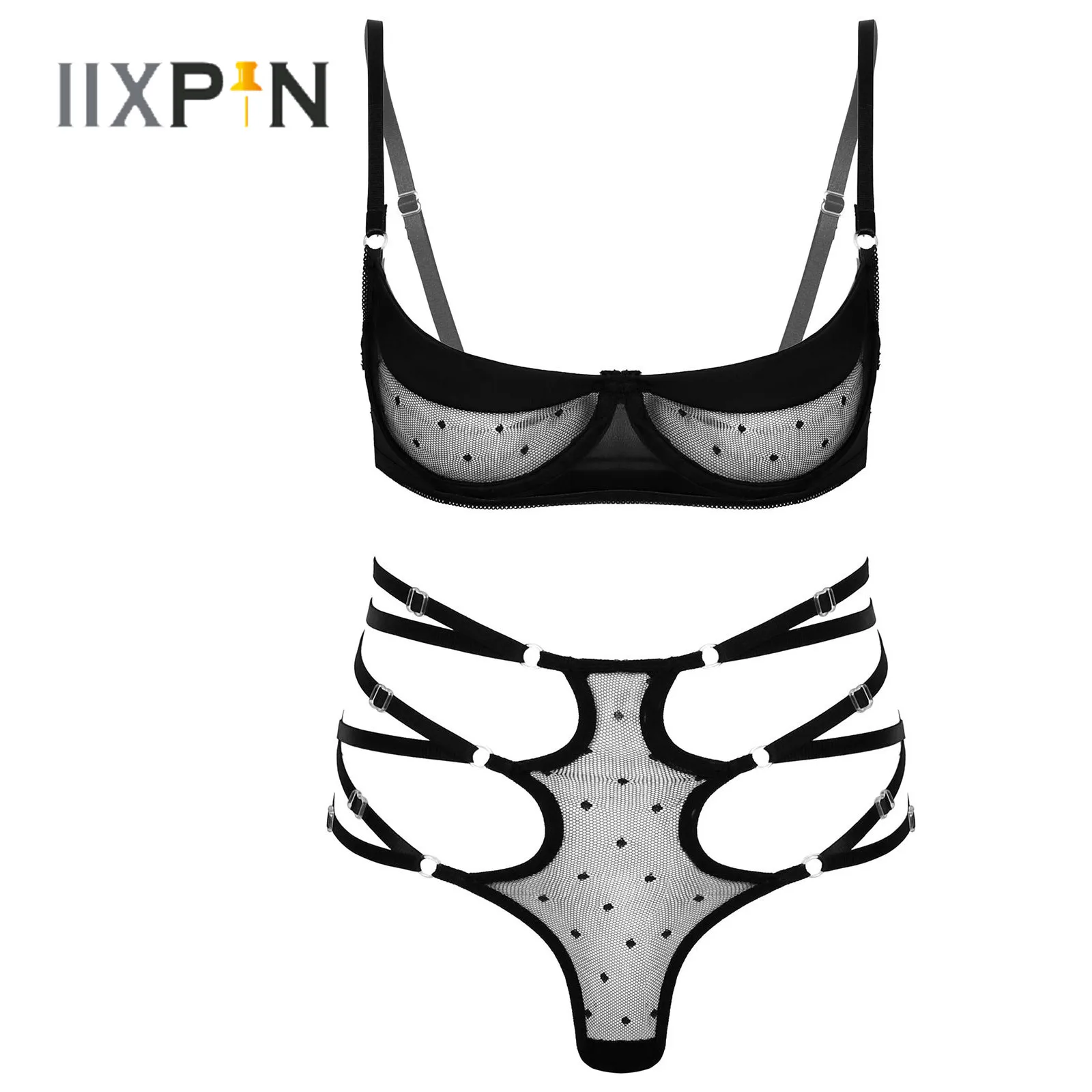 Sexy Womens Lingerie See-through Mesh Bra Panties Set Underwire Unlined Bra with Strappy G-string Briefs Erotic Underwear Set 
Sexy Womens Lingerie See-through Mesh Bra Panties Set Underwire Unlined Bra with Strappy G-string Briefs Erotic Underwear Set