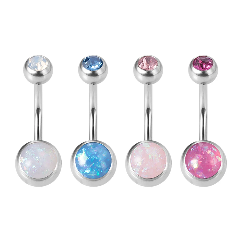 

1pc Opal Navel Belly Button Rings Piercing Stainless Steel Round Ombligo Bar Party Stud Barbell for Woman Sexy Body Jewelry 14G