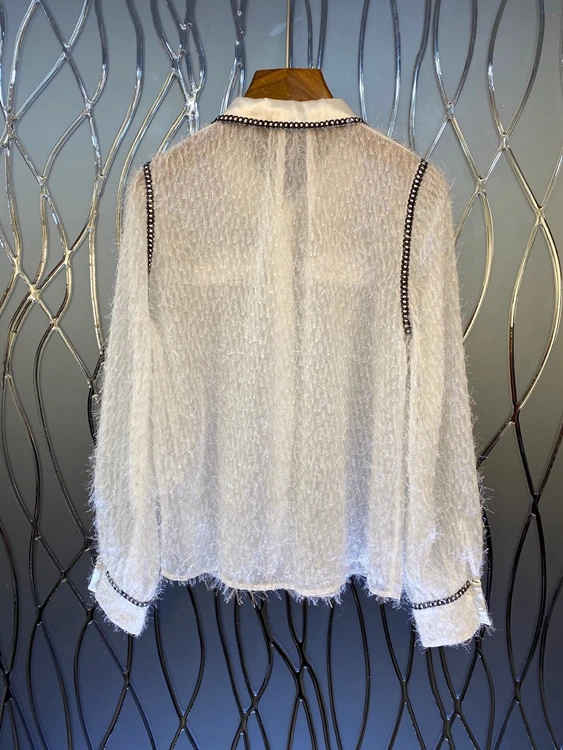2021 early spring new fashion women's lapel color matching collar neckline perspective long-sleeved all-match blouse
2021 early spring new fashion women's lapel color matching collar neckline perspective long-sleeved all-match blouse